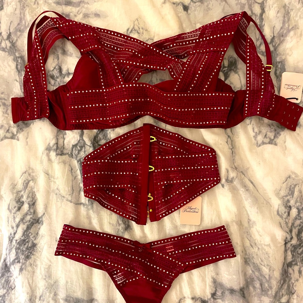 AGENT PROVOCATEUR STUNNING CRYSTAL 3 PIECE LINGERIE SET
